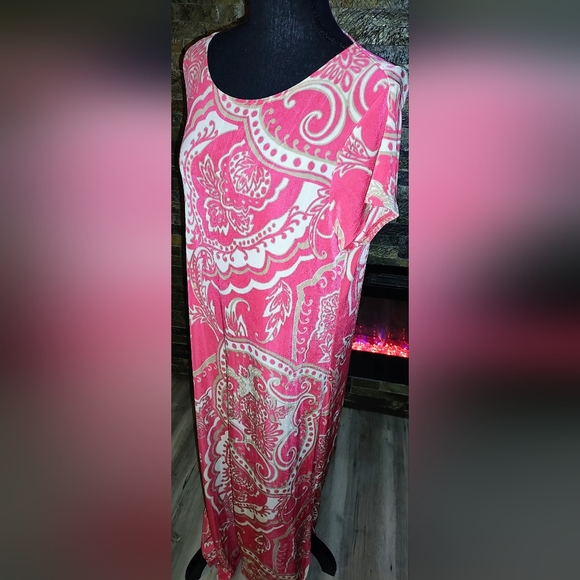 Travelers By Chicos Elegant Coral Paisley Print Dress Size 2/Large - Picture 7 of 7